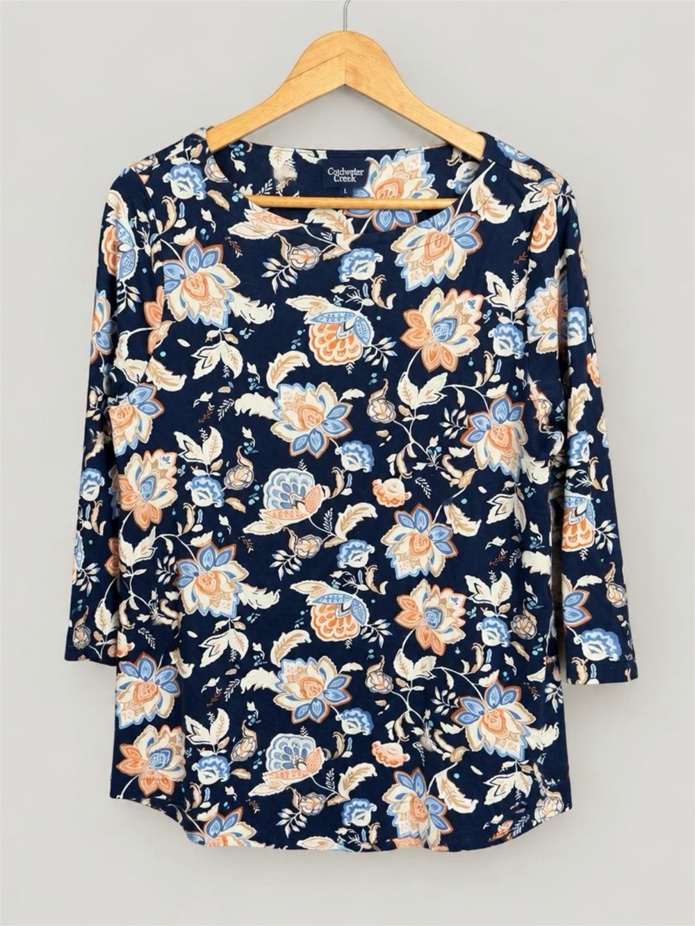 Croft & Barrow Navy Floral 3/4-Sleeve Women's Top - XL